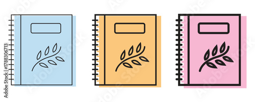 Notebook icon vector set, colorful notebook icon, modern spiral notebook icon vector set in trendy flat style illustration isolated on white background.