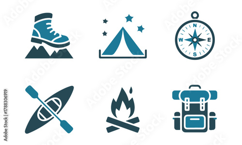 Outdoor adventure and exploration activity icons