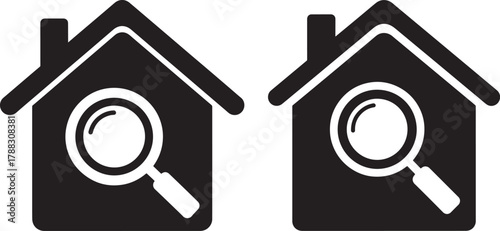 Two houses with magnifying glass silhouette