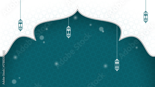 Green white Islamic background design with lantern. background template design
