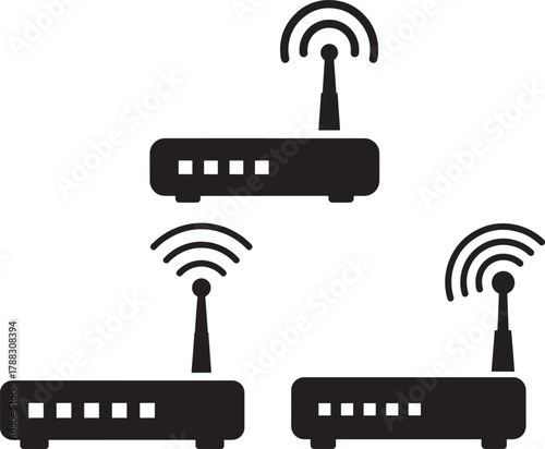 Three wireless routers with antennas silhouette
