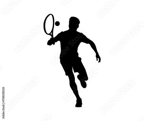 Dynamic silhouette of a male tennis player in action hitting a forehand shot during a match