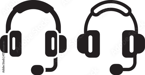Two headsets with microphones silhouette