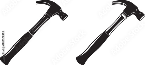 Two hammer silhouettes facing different directions