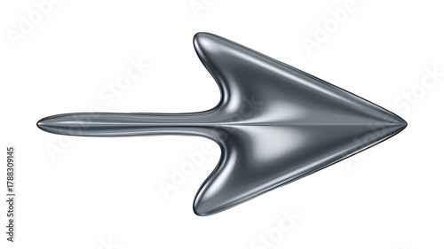 Shiny metallic right pointing arrow isolated on transparent background