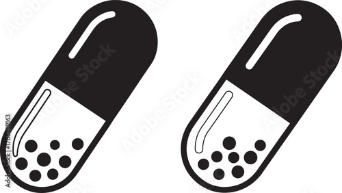 Two black and white pill capsules silhouette