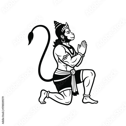hanuman vector illustration cute baby hanuman with mace, hindu god character design