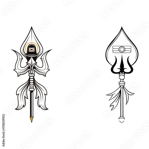 Vishnu symbols vector illustration Sudarshan Chakra, Gada, Shankha, and Padma outline
