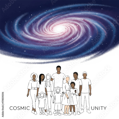 Diverse Community Celebrating Together in Starry Sky