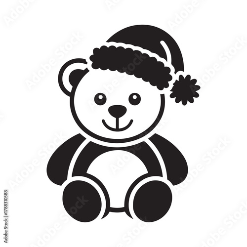 Cute teddy bear wearing a fluffy santa hat