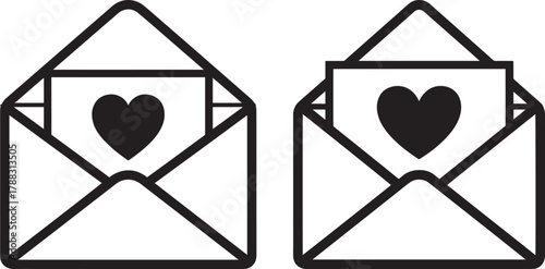 Two open envelopes with heart cards silhouette