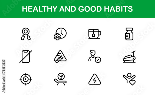 Sleek Healthy and Good Habits Icon Pack displaying Meditation Apps, Daily Fitness Tools, and Wellness Dashboards
