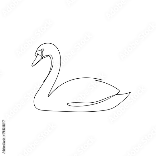 Fototapeta Naklejka Na Ścianę i Meble -  Elegant single line drawing of a graceful swan swimming on water, minimalist artwork