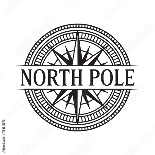 Vintage compass rose with north pole label