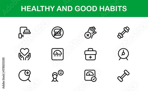 Creative Healthy and Good Habits Icon Pack visualizing Exercise Apps, Fitness Dashboards, and Daily Routines
