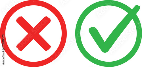 Red X and Green Checkmark Icons Minimalist Brushstroke Vector Design