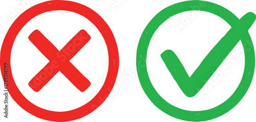 Red X and Green Checkmark Icons Minimalist Brushstroke Vector Design