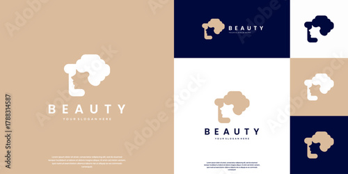 Hair stylist logo with a minimalist and elegant concept, hair care, beauty products, vector illustration design.