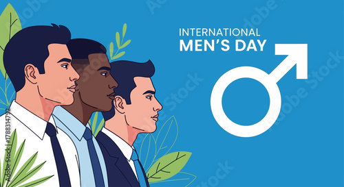 Diverse Men United for International Men s Day Celebration with Mars Symbol