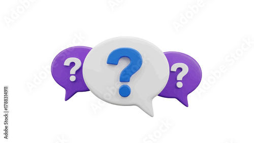 Vector illustration of three speech bubbles with question marks, representing confusion or inquiry