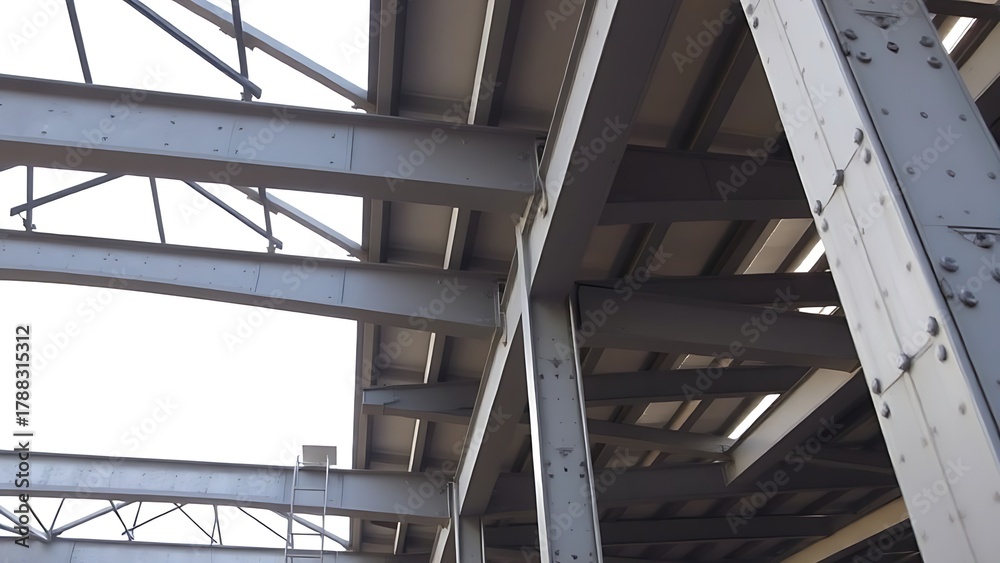 Fototapeta premium erection. Detailed view of industrial steel beams and columns at a construction site. safety posters, maintenance manuals, designed for precision metalworking and fabrication facilities.