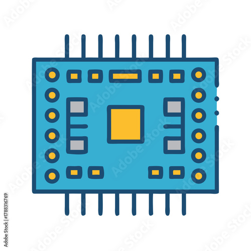 Blue and Yellow Semiconductor Chip Illustration on Black Background