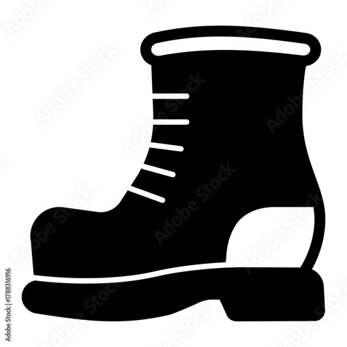 Walnut boot solid icon, military footwear concept. Vector graphics. Army boot with laces, workwear sign on white background, style icon mobile or web design.