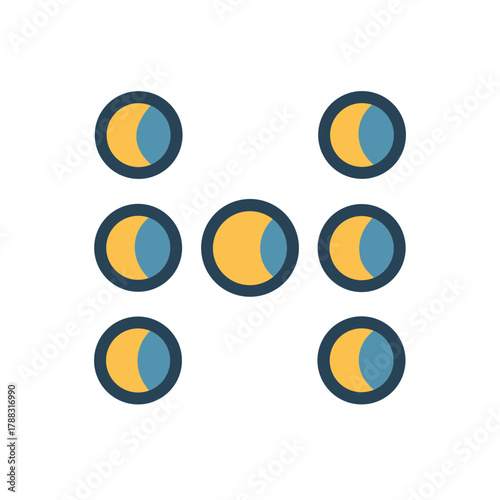 Graphical moons phases arrangement on black background simple flat