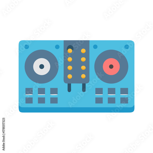 Simple flat illustration of audio mixing console on black