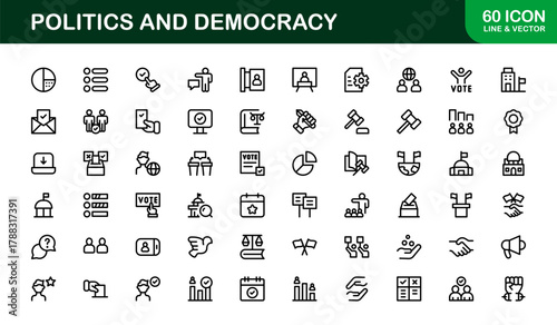 Sleek Politics and Democracy Icon Pack displaying Government Dashboards, Civic Tools, and Election Apps
