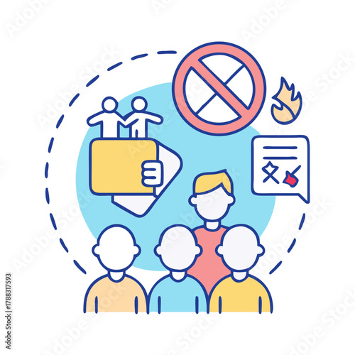 Iconographic depiction of social issues, community issues, censorship