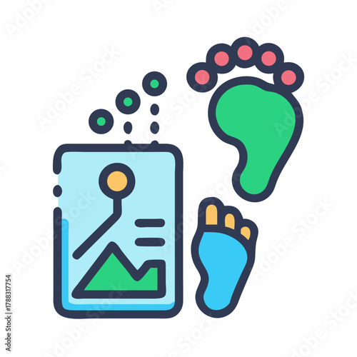 Foot Scan Technology with Colorful Design on Black Background