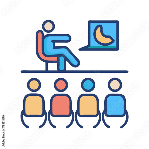 Conference presentation with audience and screen displaying abstract content