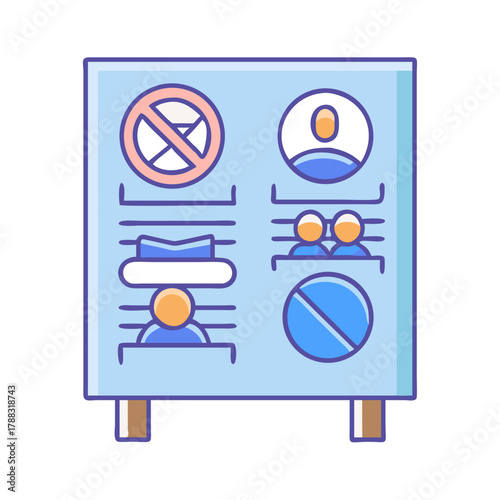 Illustrated informational sign featuring rules and prohibitions display