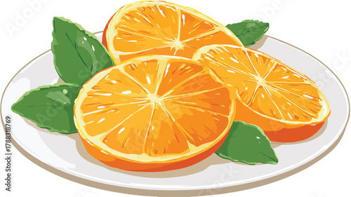 Fresh Orange Slices on Plate with Green Leaf - Vibrant and Healthy Citrus Slices