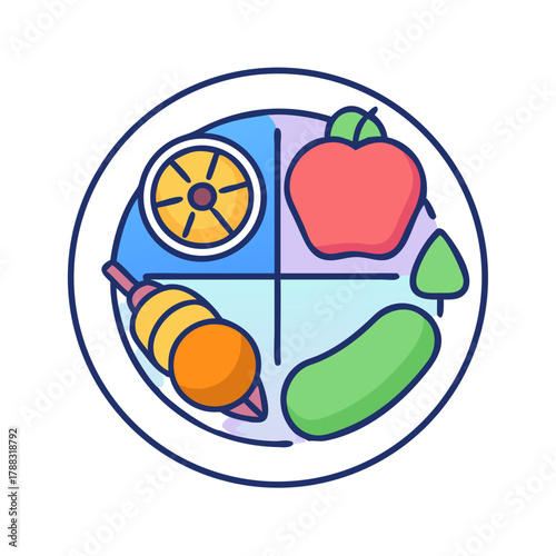 Balanced plate graphic representing healthy eating dietary guidelines