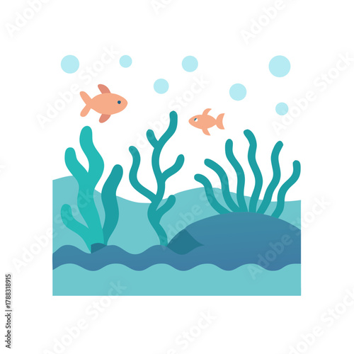 Cartoon underwater scene with fish and sea vegetation