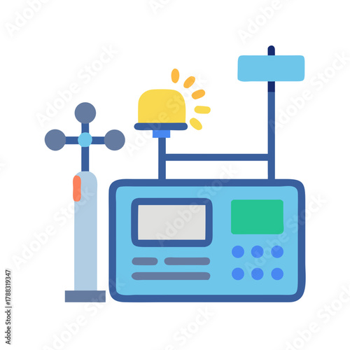Blue weather station icon with signal and anemometer design