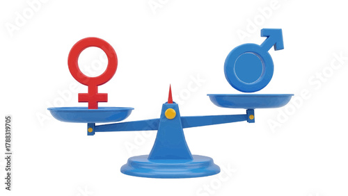 Vector illustration of balance scale with male and female symbols, representing gender equality