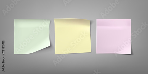 Realistic blank sticky notes with colorful sheets vector illustration isolated on white background, memo papers with push pins reminder template for office, organization, planning and messages.