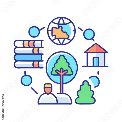 Flat illustration showcasing global education and environmental awareness
