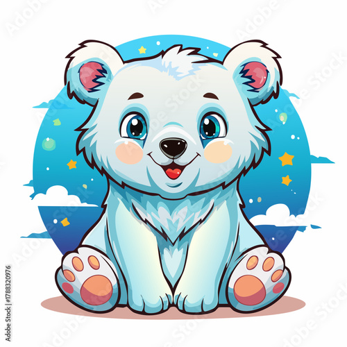 niedlicher kleiner sitzender Eisbär - Cartoon Comic Stil