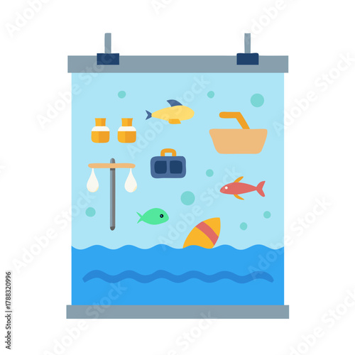 Flat vector illustration of an aquarium with fish