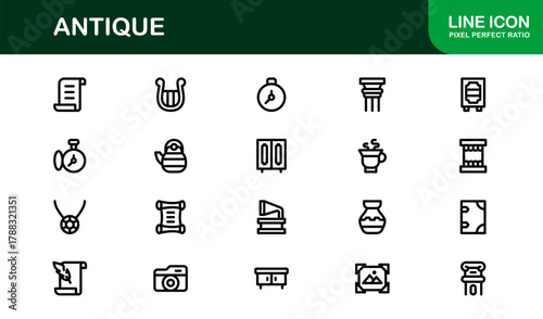Minimal Antique Icon Pack showing Antique Furniture, Heritage Items, and Classic Decorations
