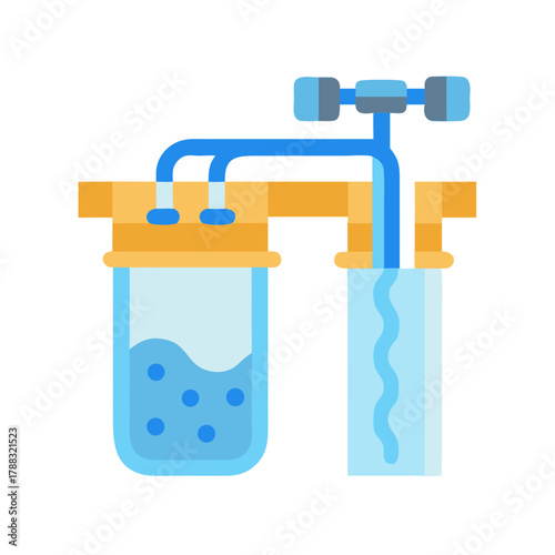 Stylized water filter system with a flat design style