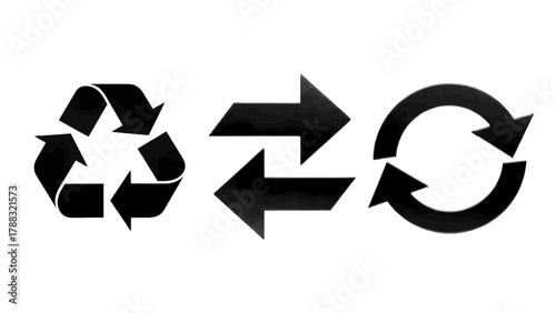 Vector illustration of recycling symbol, arrows, and circular arrows