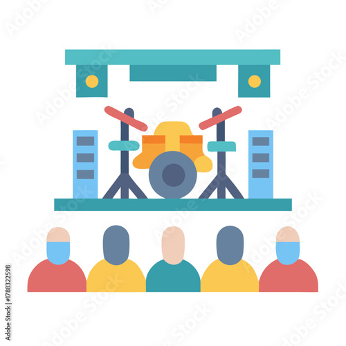 Minimalist vector scene of music concert with audience members