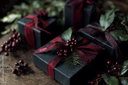 Beautifully Wrapped Holiday Gifts With Elegant Ribbons and Seasonal Greenery ...