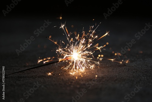 Bright Sparkler Creates Stunning Light Display on Dark Surface During Celebra...