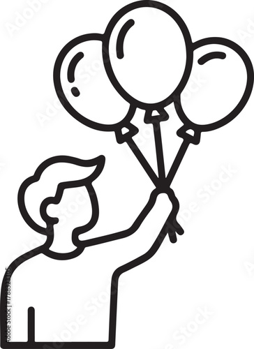 Person releasing colorful balloons line art